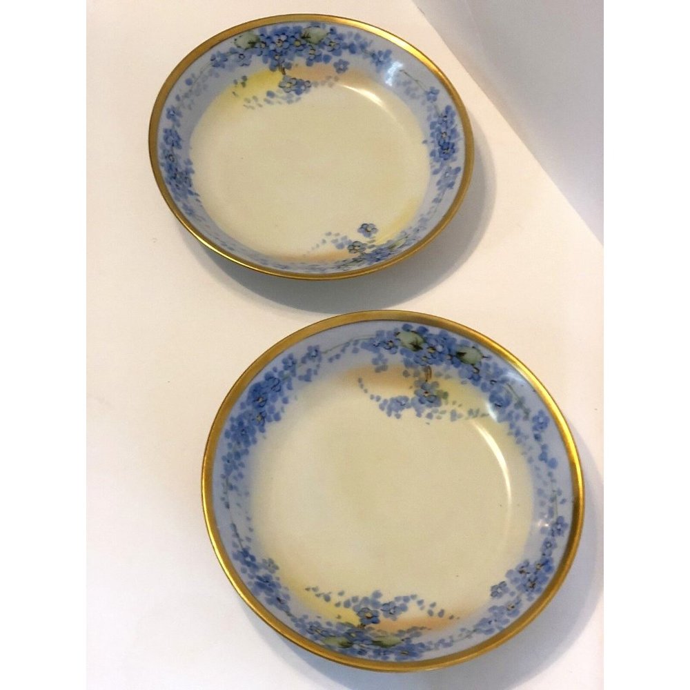 NIPPON NAGOYA GOLD RIM BOWL N&C HAND PAINTED BLUE AND YELLOW 7.5” DIAMETER -PAIR
